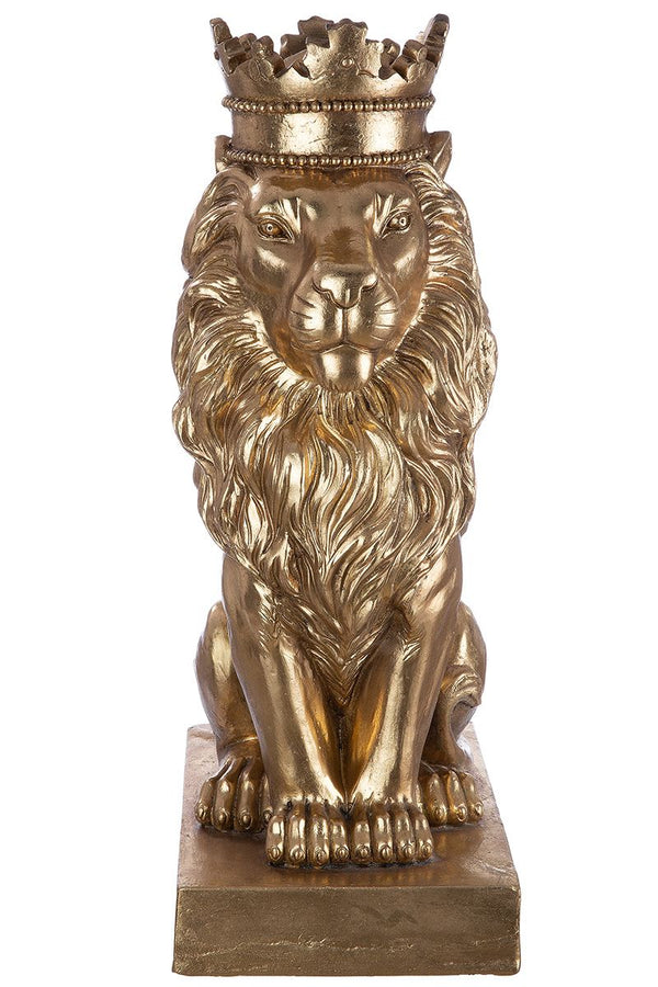 Majestätische Präsenz für den Außenbereich Die handgefertigte Magnesia Skulptur 'Löwe' mit Krone