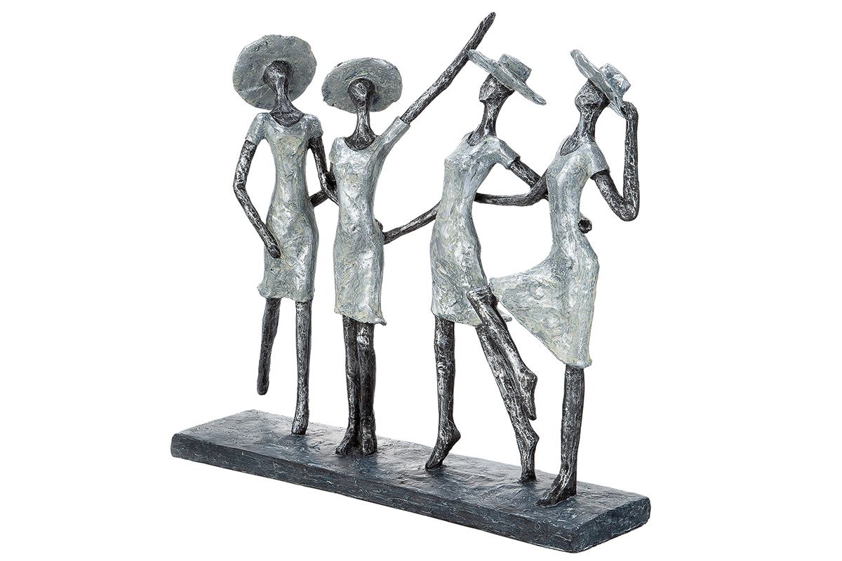 Skulptur 4 Ladys Poly antikfinish Kleider und Hüte mit Spruchanhänger