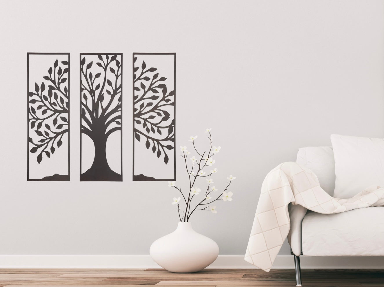 Metall 3er Set Wandrelief Tree dunkelbraun Breite 90cm