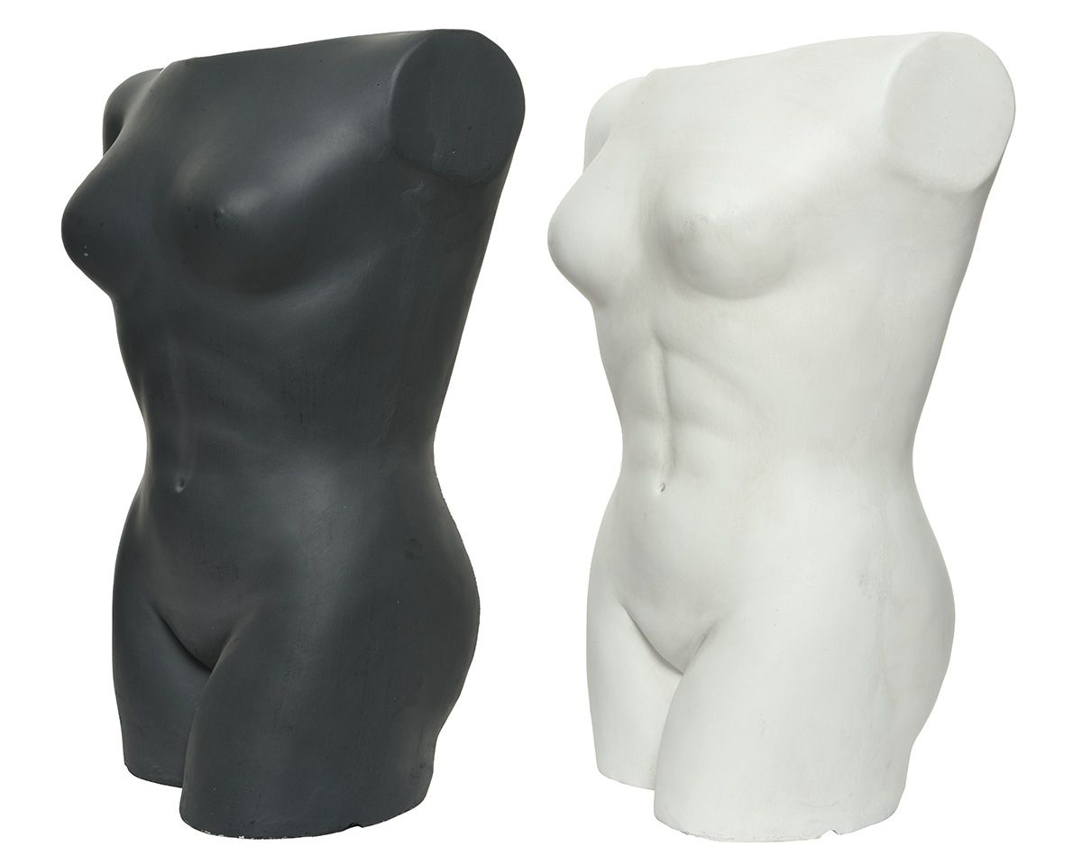 2er Set Fiberglas Pflanzgefäß Torso Frauenkörper schwarz weiß Höhe 60cm für den Außenbereich geeignet
