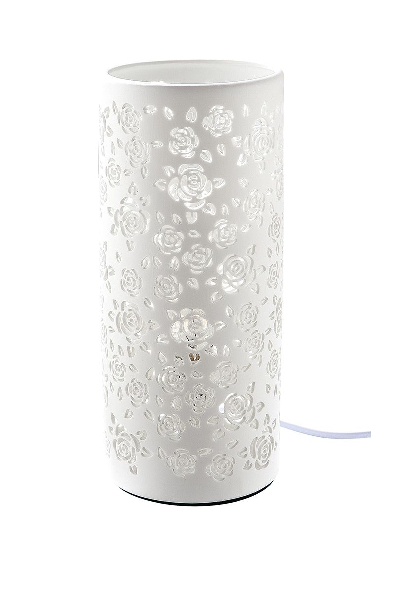 Porzell Lampe Rose rund weiß 27cm