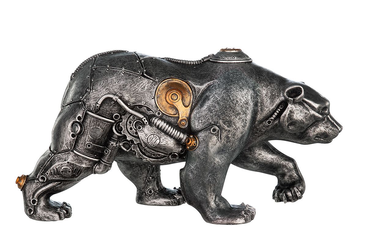 2er Set Poly Skulptur Steampunk Bear Bär Breite 25cm