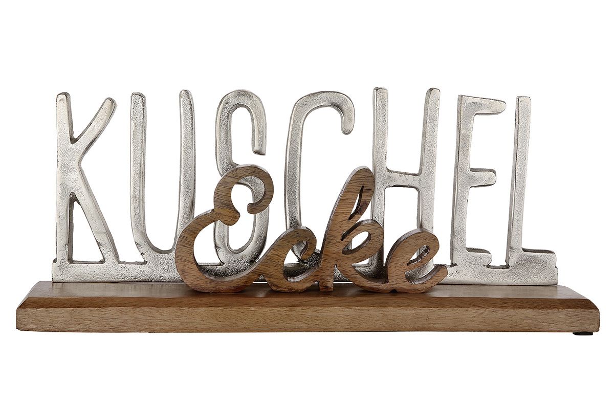 Cozy corner - modern lettering made of aluminum and mango wood, elegant decoration for home and office, 43x17x8 cm