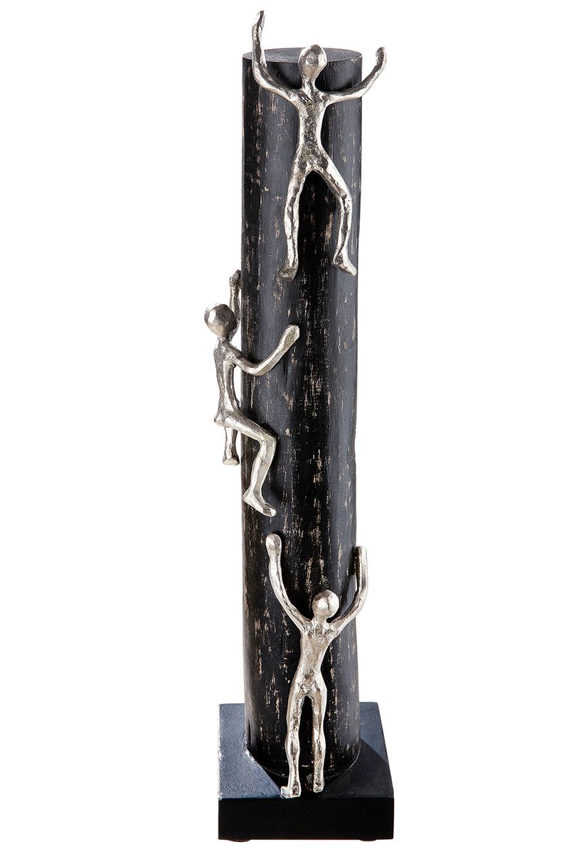 Holz Skulptur schwarz Hoch hinaus Figuren aus Alu mit Spruchkarte Höhe 55cm