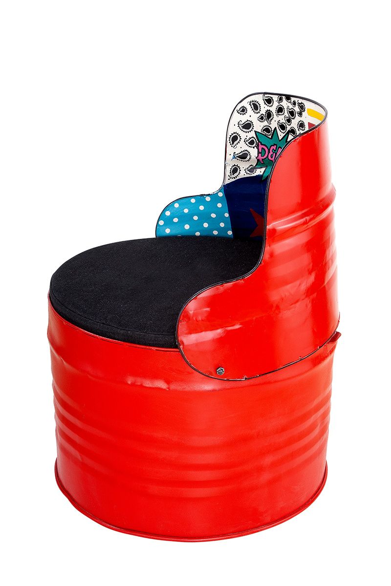 Sitztonne 'Street Art' blau oder rot Stuhl Hocker aus Metall Rückenlehne mit Graffiti-Design Sitzkissen Höhe 72cm