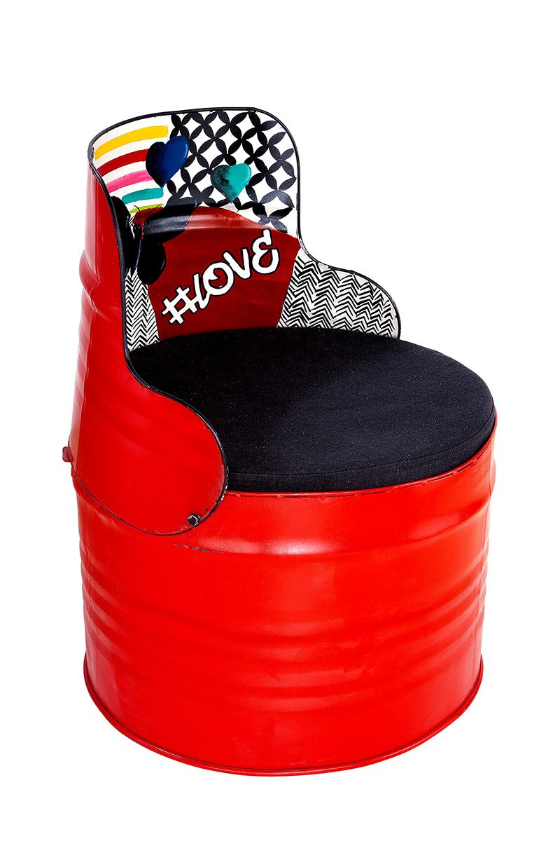 Sitztonne 'Street Art' blau oder rot Stuhl Hocker aus Metall Rückenlehne mit Graffiti-Design Sitzkissen Höhe 72cm