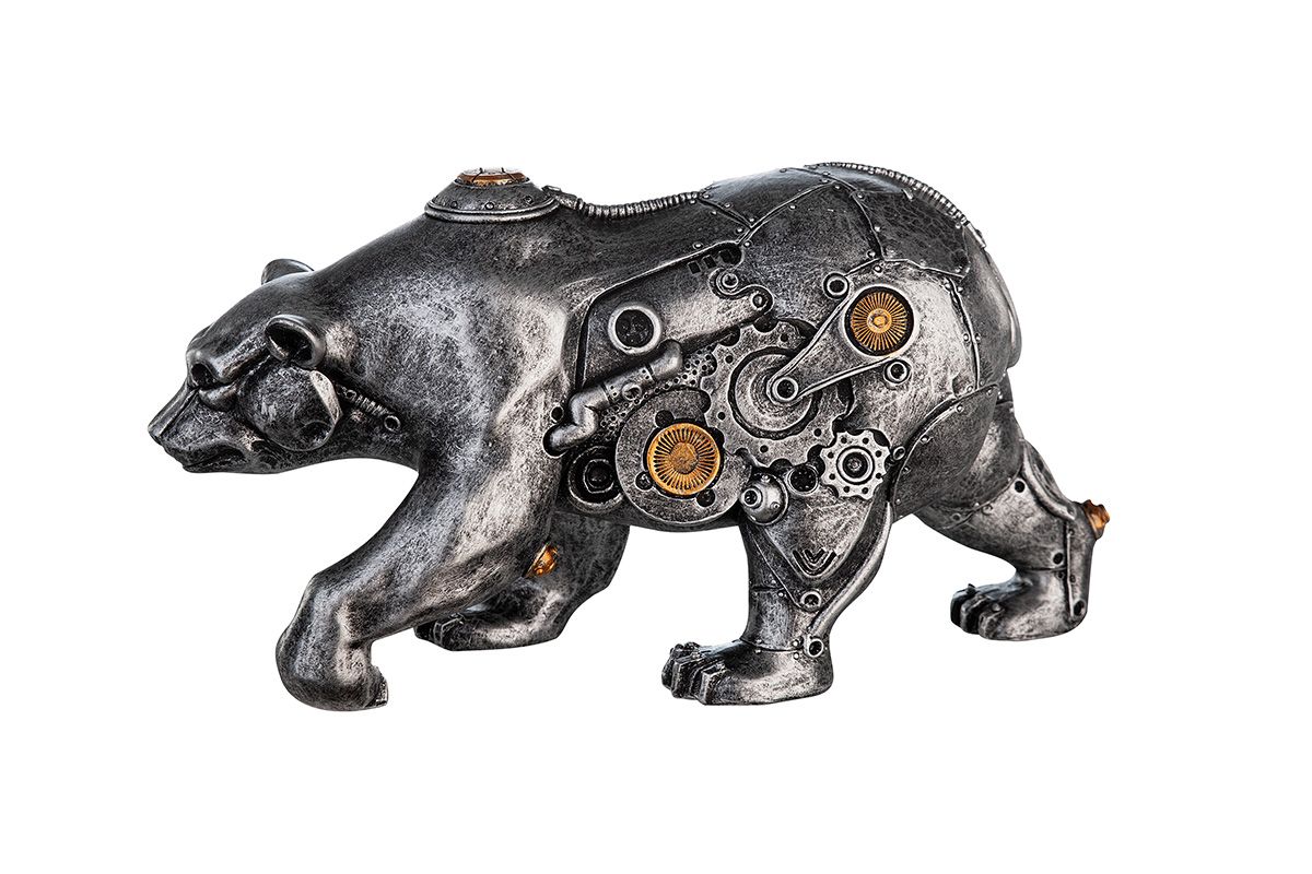 2er Set Poly Skulptur Steampunk Bear Bär Breite 25cm