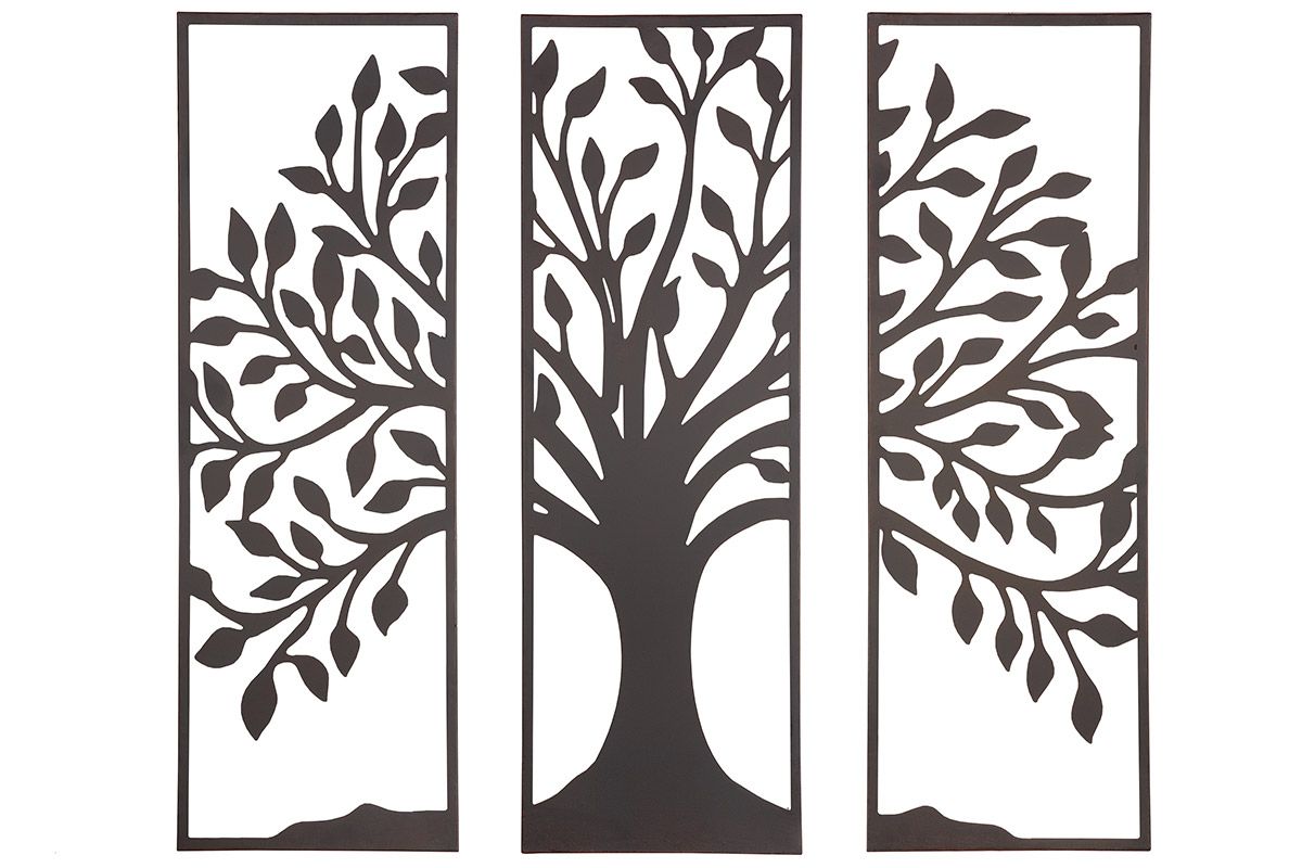 Metall 3er Set Wandrelief Tree dunkelbraun Breite 90cm