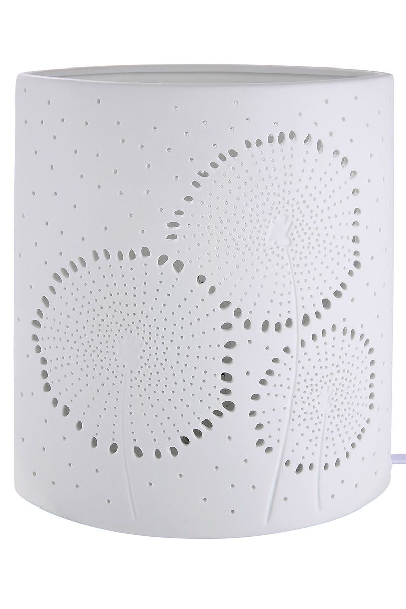 GILDE Lampe Tischlampe Dekolampe Ellipse - aus Porzellan mit Pusteblume im Prickellook Höhe 20cm