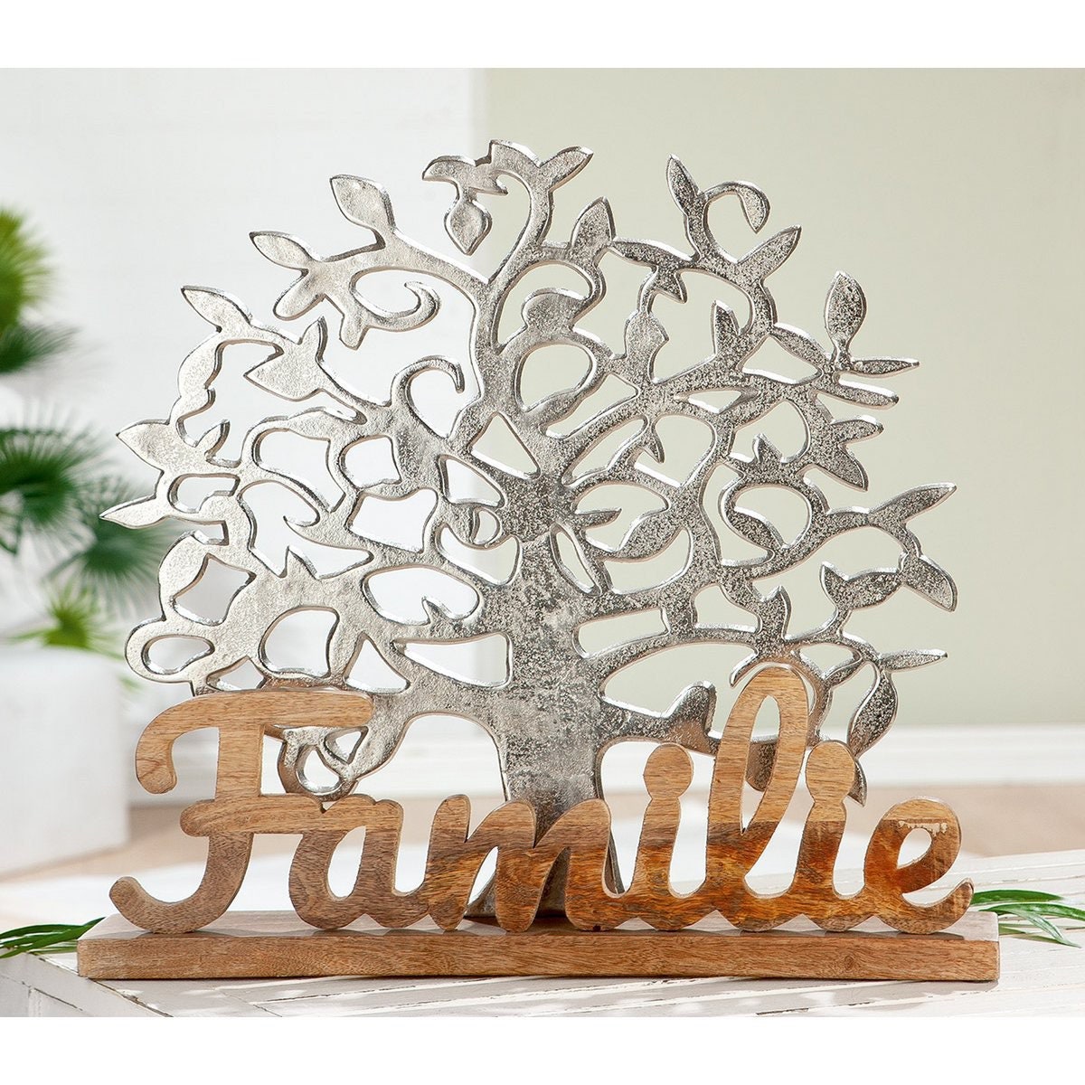 Levensboom familie hoogte 51cm decoratie gemaakt van hout en aluminium
