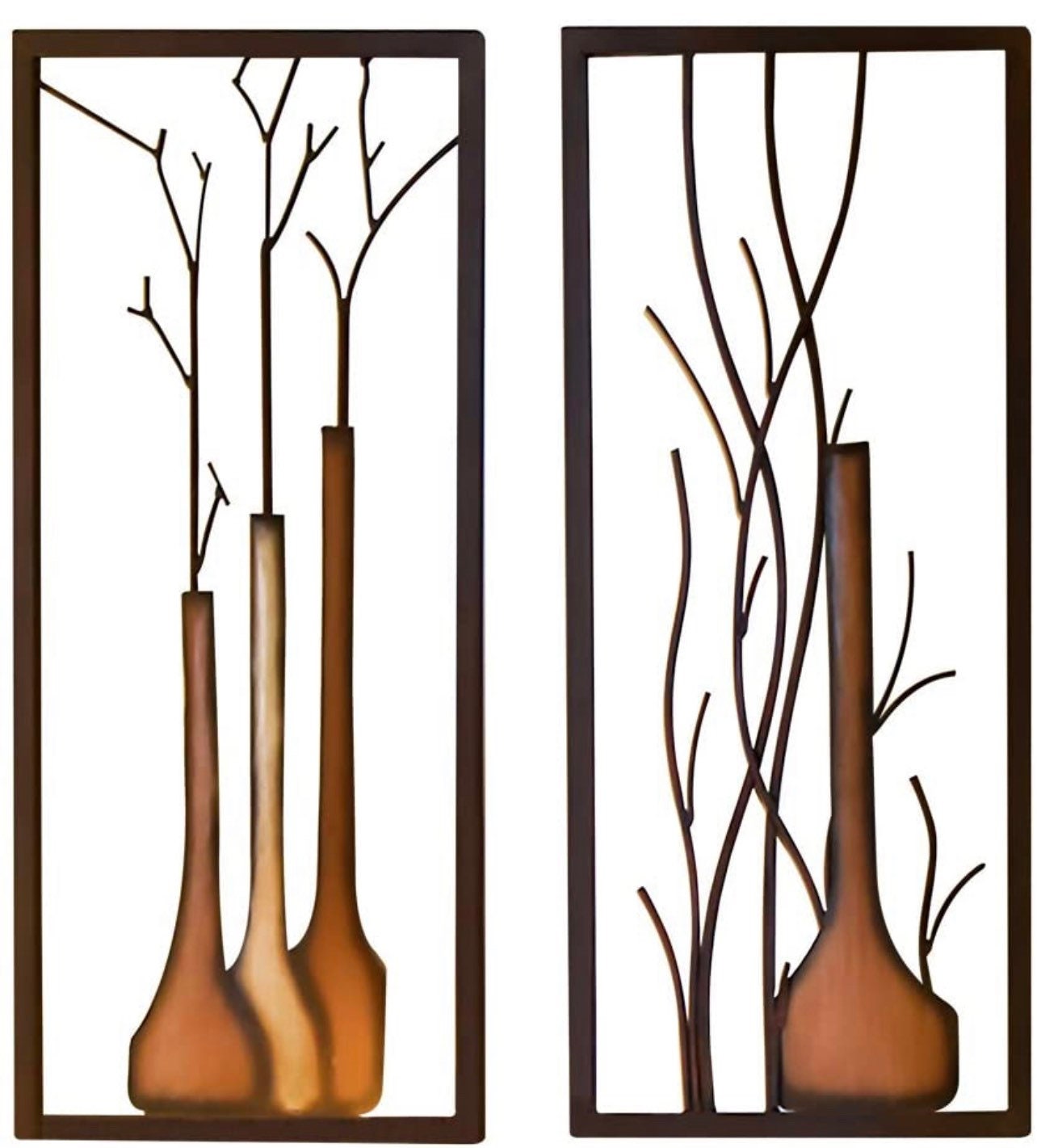 Wandbild 2er Set Vase Herbst Winter Design Handbemalt Metall 80x40cm