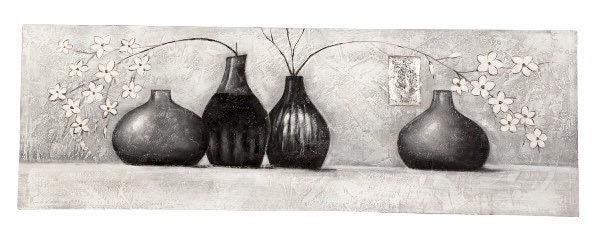 Handbemaltes Wandbild - Graue Vase in Silbertönen - 120x40x3cm aus Holz/Leinwand