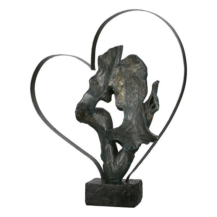 Essential – Elegante Skulptur eines Pärchens im Metallherz, Bronzefarben mit Antikfinish, inkl. Spruchanhänger, 32x37cm
