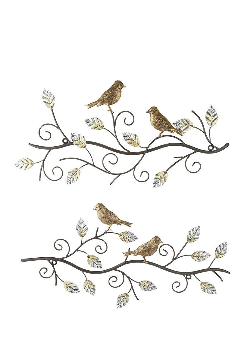 2er Set Wanddeko "REFI" Metall Relief Ast Vögel auf einem Ast Wandschmuck 3D Bild Metalldeko Metall Metallbild Dekoration