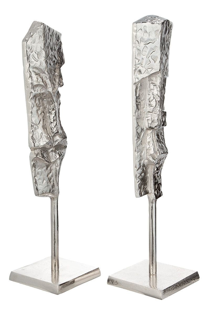 Handgefertigte Aluminium Skulptur Face im 2er Set, Glänzendes Silberfinish
