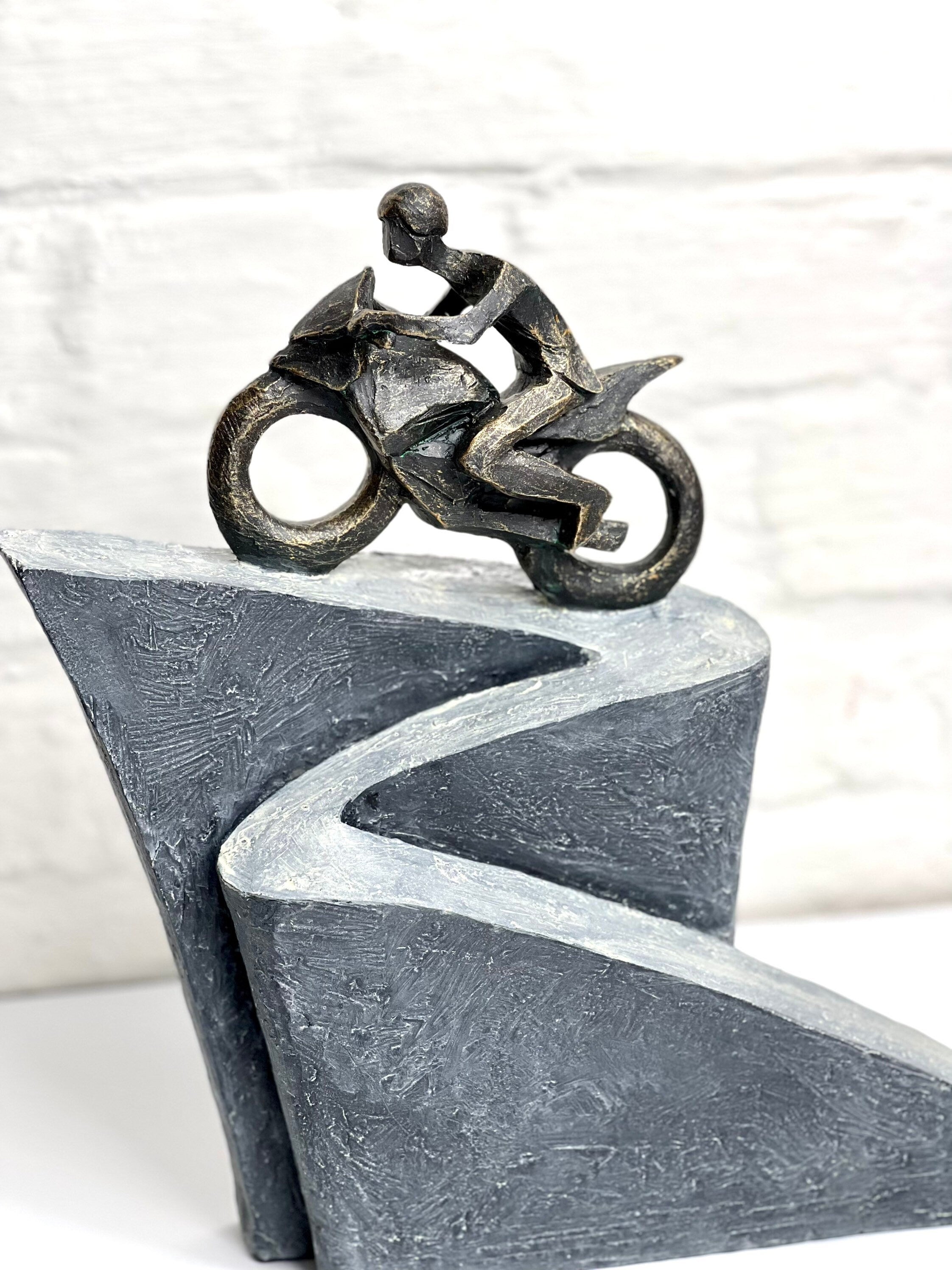 Skulptur Motorrad auf Base Hochwertig mit Spruchanhänger