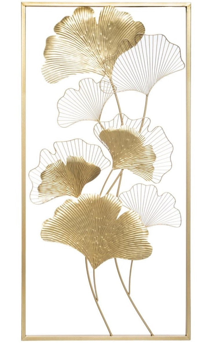 3D Wanddeko aus Metall Wandskulptur Ginkgo 100cm in Gold Dekoobjekt