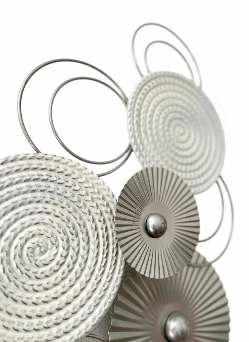 3D Wanddeko Sixo Kreise Metallbild 83x38 cm silber weiss