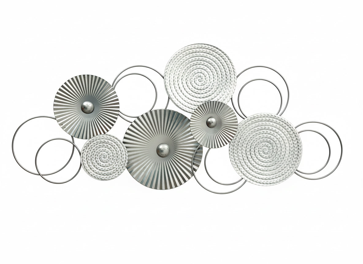 3D Wanddeko Sixo Kreise Metallbild 83x38 cm silber weiss