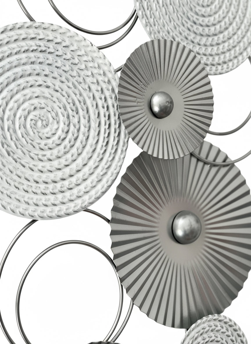 3D Wanddeko Sixo Kreise Metallbild 83x38 cm silber weiss
