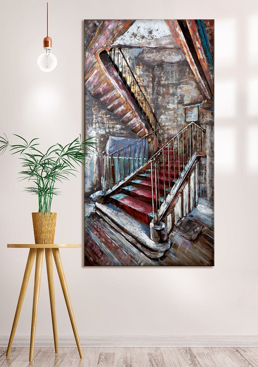 3D Metallbild Mysterious Staircase 120x70cm Handarbeit Wandrelief