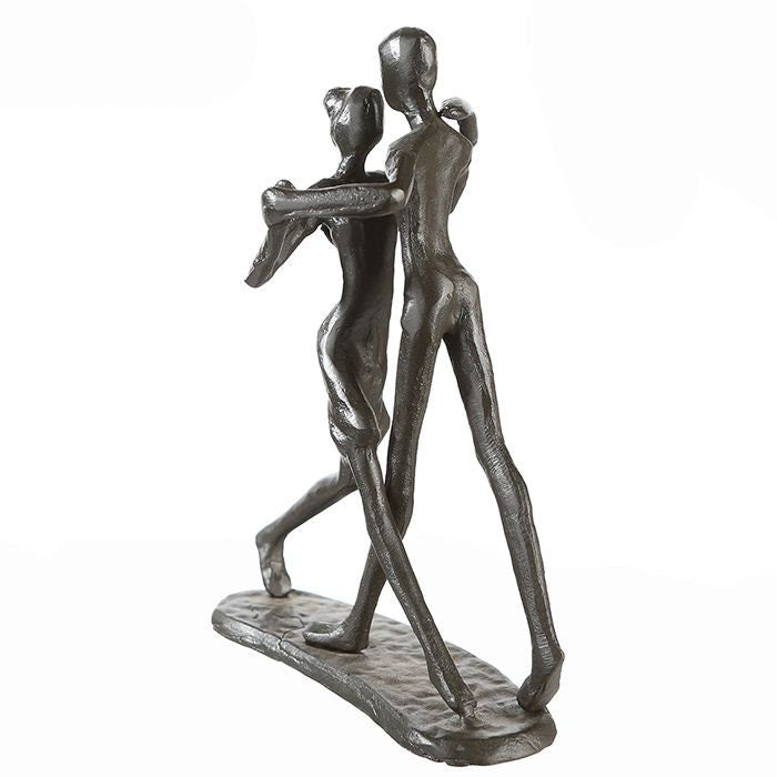 Design Skulptur Das Leben ist ein Tanz Eisen brüniert mit Spruchanhänger Höhe 17cm Tango Cha Cha Tanzen Handgefertigt