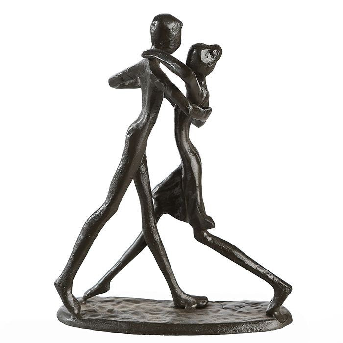 Design Skulptur Das Leben ist ein Tanz Eisen brüniert mit Spruchanhänger Höhe 17cm Tango Cha Cha Tanzen Handgefertigt
