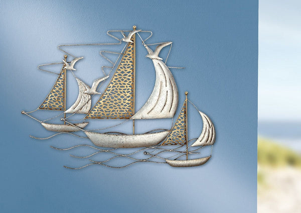 Handgefertigtes Metall Wandrelief 3 Segelschiffe - Einzigartiges Kunstwerk in Antik-Optik
