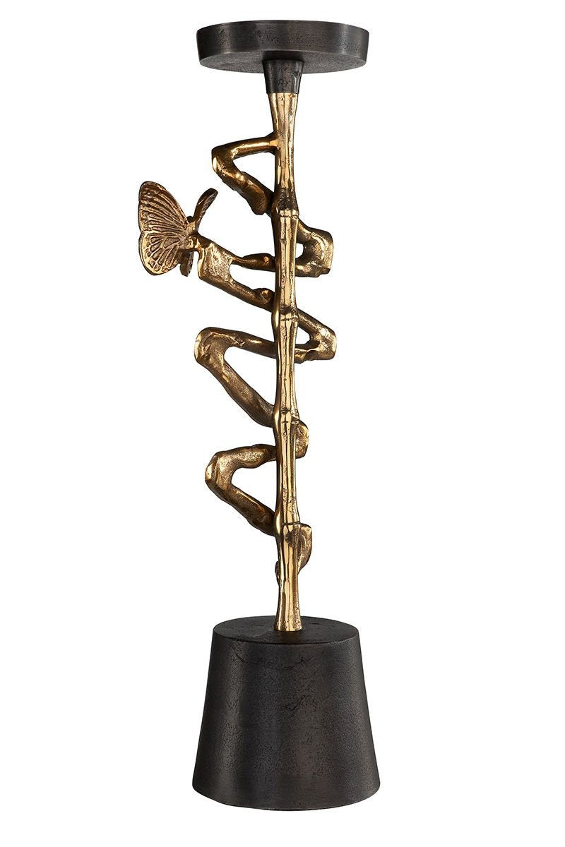 Kerzenhalter » Papillon « Kerzenleuchter mit Schmetterling aus farblich lackiertem Aluminium antik goldfarben