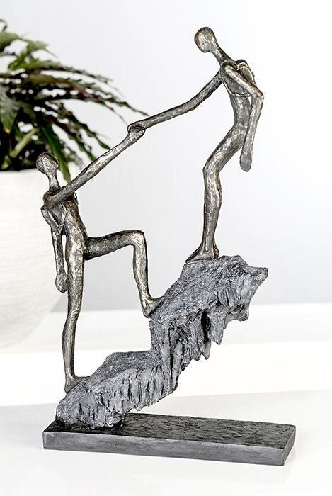 GILDE "Arrivals" - Stylish bronze-colored sculpture of hikers on stone-look rock, including inspirational saying pendant, 25x42cm