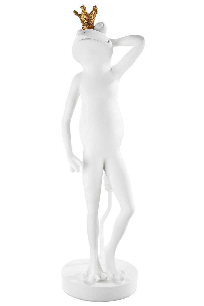 LED Tischlampe "Froschkönig" - Matt Weiß mit Beigem Lampenschirm