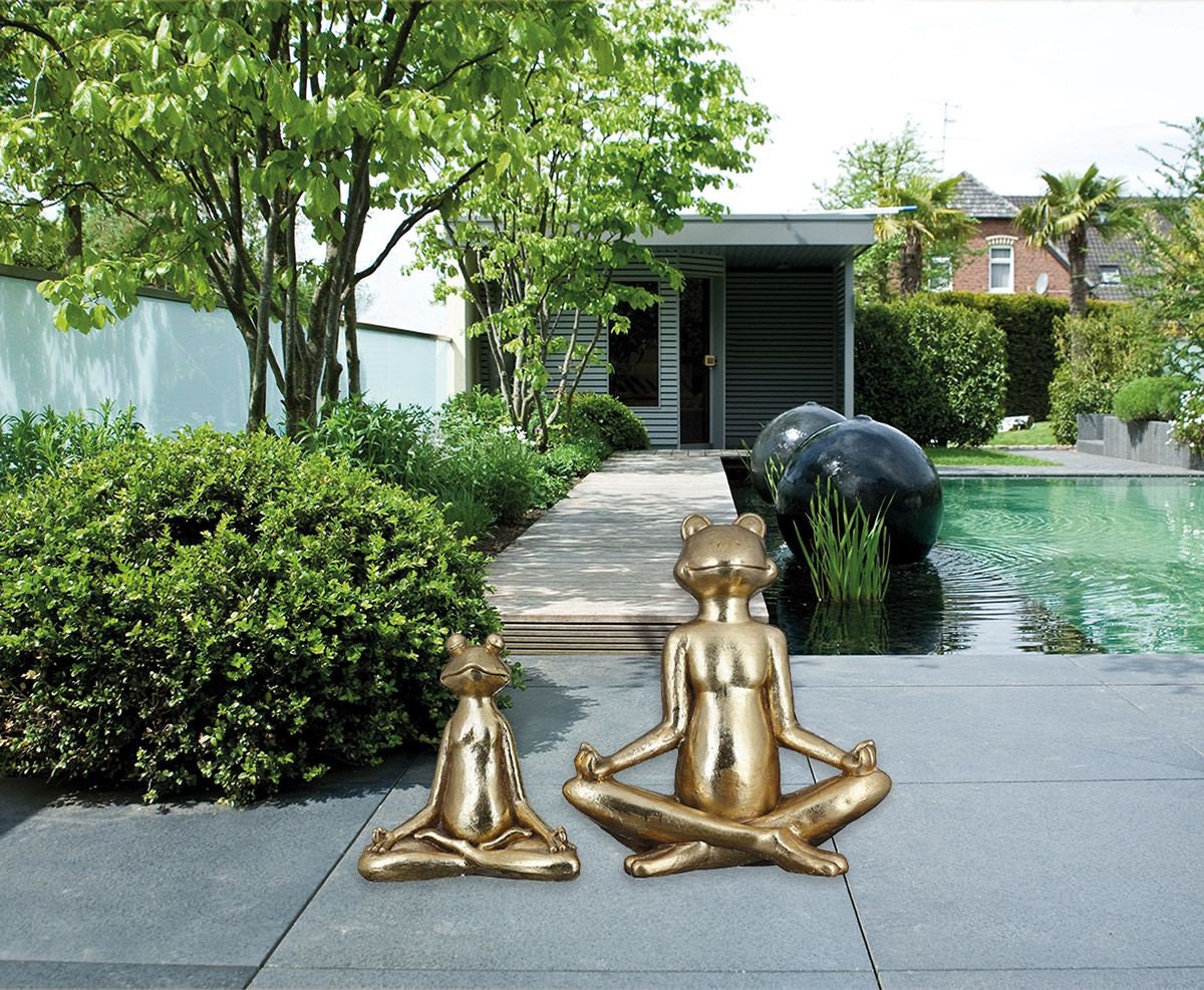 Meditierende Frosch Yoga Figur in Gold Zen Garten Höhe 34cm oder 50,5cm