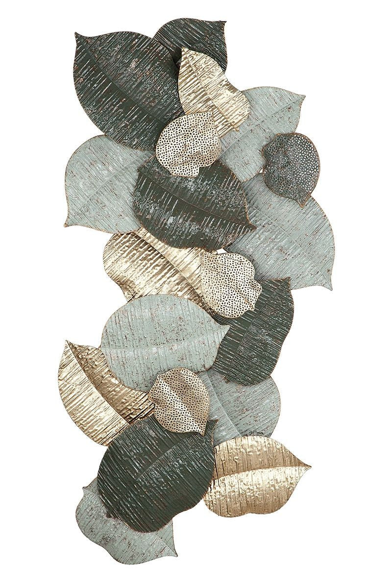 3D XXL Wanddeko Blätterregen Wandschmuck Höhe 113cm Blätter dunkelgrün hellgrün goldfarben