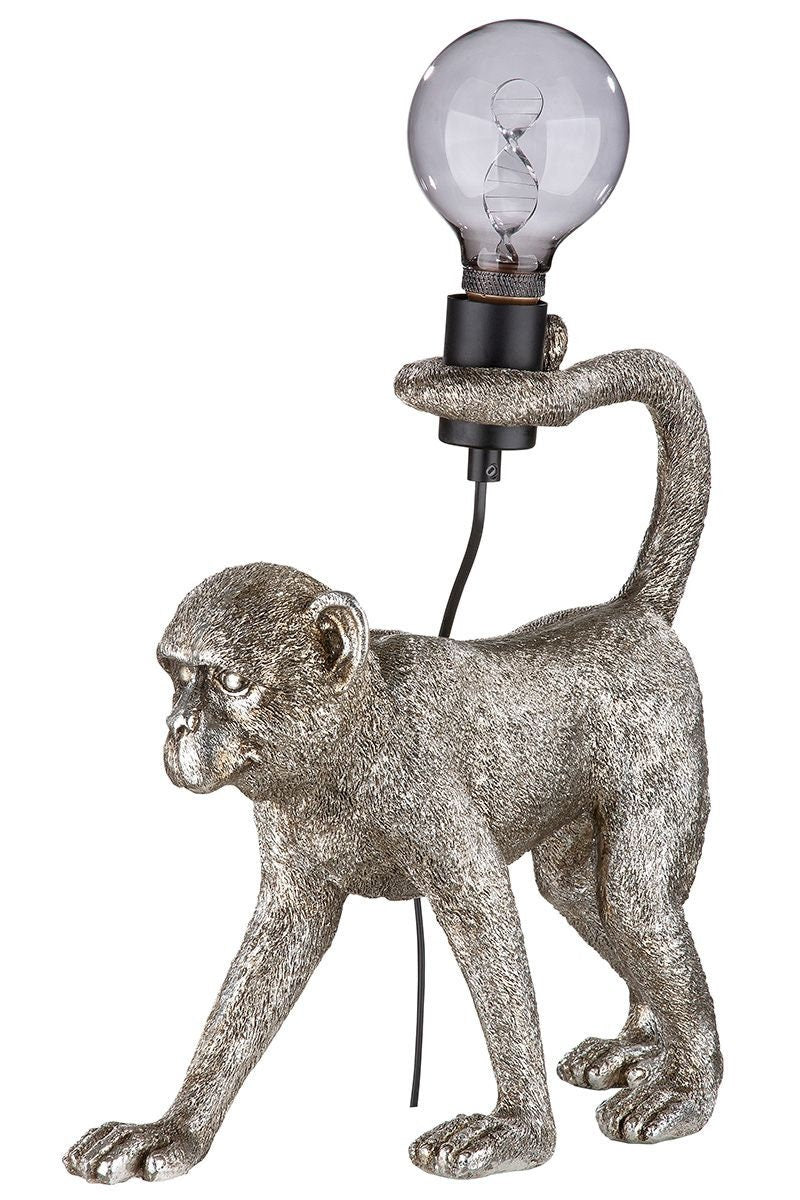 Tischlampe MONKEY AFFE antik silberfarben Fassung Höhe 37cm Affen Skulptur