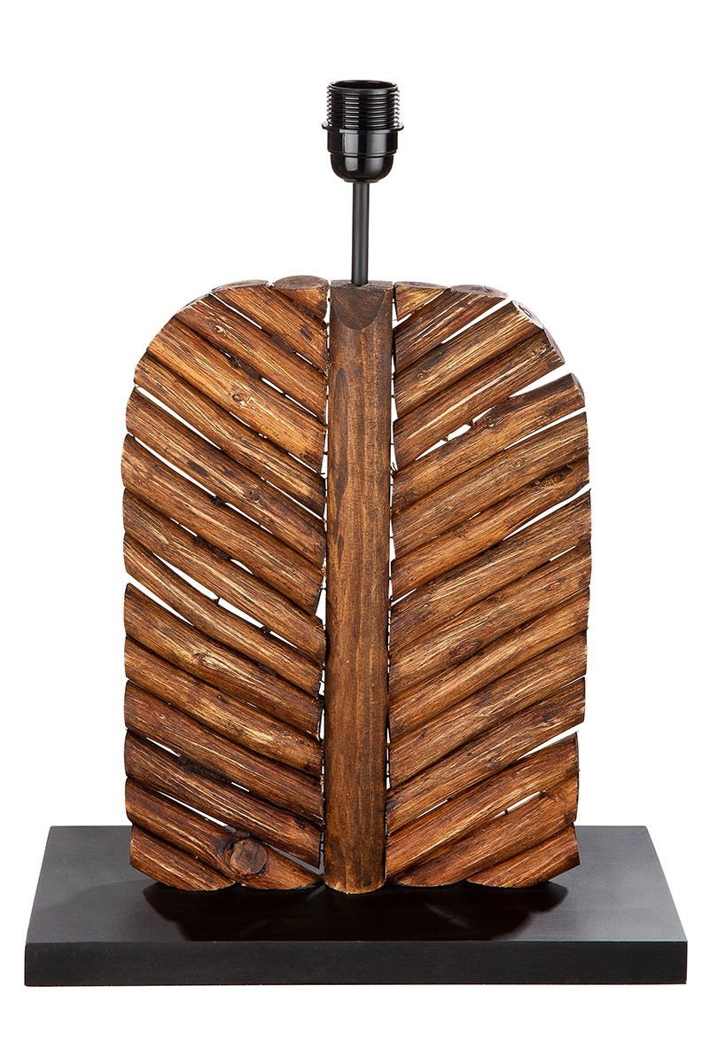 Holz Lampe Foglia braun Schirm braun-grau, auf schwarzer Base Handgefertigt Höhe 63cm