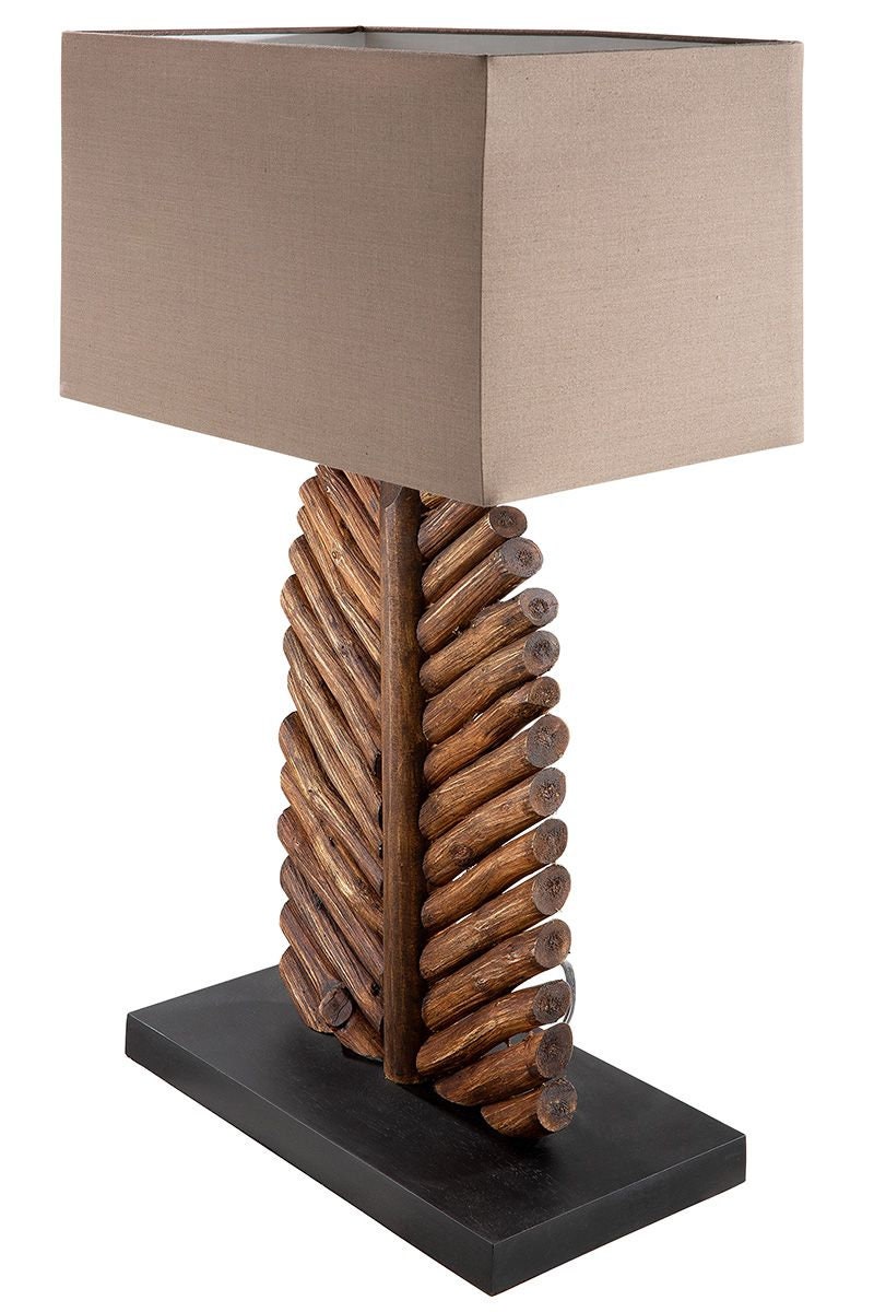 Holz Lampe Foglia braun Schirm braun-grau, auf schwarzer Base Handgefertigt Höhe 63cm