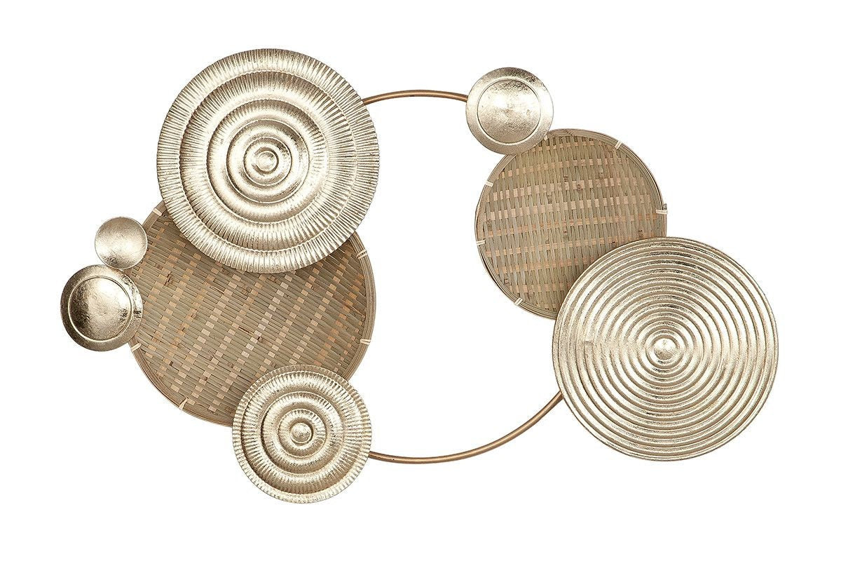 3D Metall Wandrelief Zalvador 2 Wanddeko champagnerfarben/Naturgeflecht