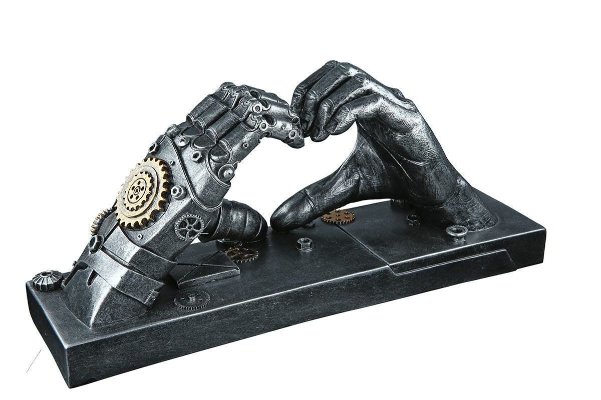 Steampunk Hand Skulptur in Herzform - Antik Silber mit Kupferakzenten