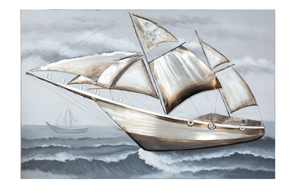 3D metal picture sailboat 150x100cm handmade maritime wall relief