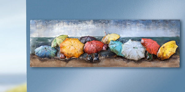 3D Metall Bild Beach Of Parasols 180x60cm Handarbeit Kunstobjekt Gilde Gallery