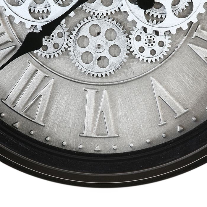 Factona - Wanduhr aus Metall und Glas mit Antikfinish und drehenden Zahnrädern