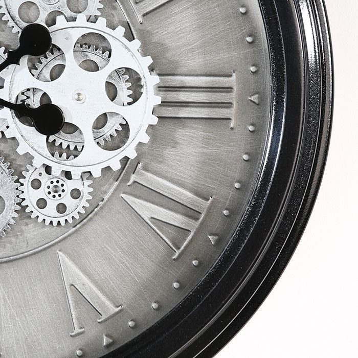 Wanduhr Mecarno Zahnräder Metall Glas Schwarz Silber