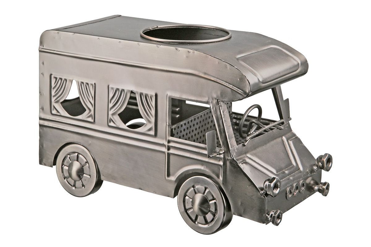 Flaschenhalter "Wohnmobil" aus Metall silberfarben Breite 30.5cm Handarbeit Wohnwagen Camping