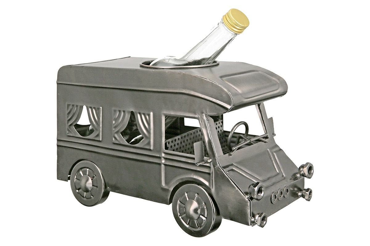 Flaschenhalter "Wohnmobil" aus Metall silberfarben Breite 30.5cm Handarbeit Wohnwagen Camping