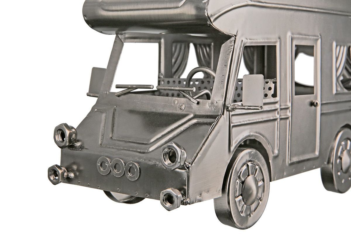 Flaschenhalter "Wohnmobil" aus Metall silberfarben Breite 30.5cm Handarbeit Wohnwagen Camping