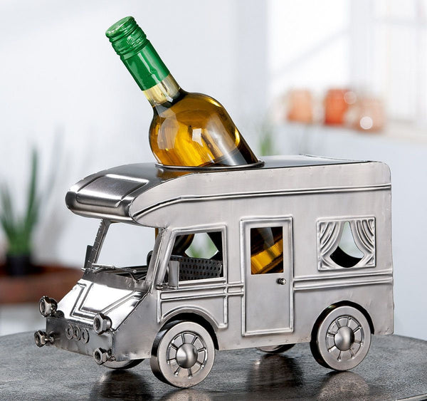 Flaschenhalter "Wohnmobil" aus Metall silberfarben Breite 30.5cm Handarbeit Wohnwagen Camping