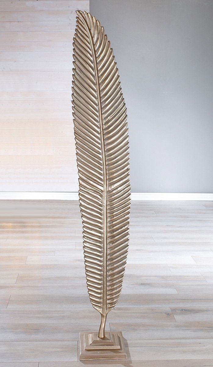 Gilde Chic Style Elegance Feder Skulptur 'Nostro' aus Aluminium in champagnerfarben, Höhe 159cm