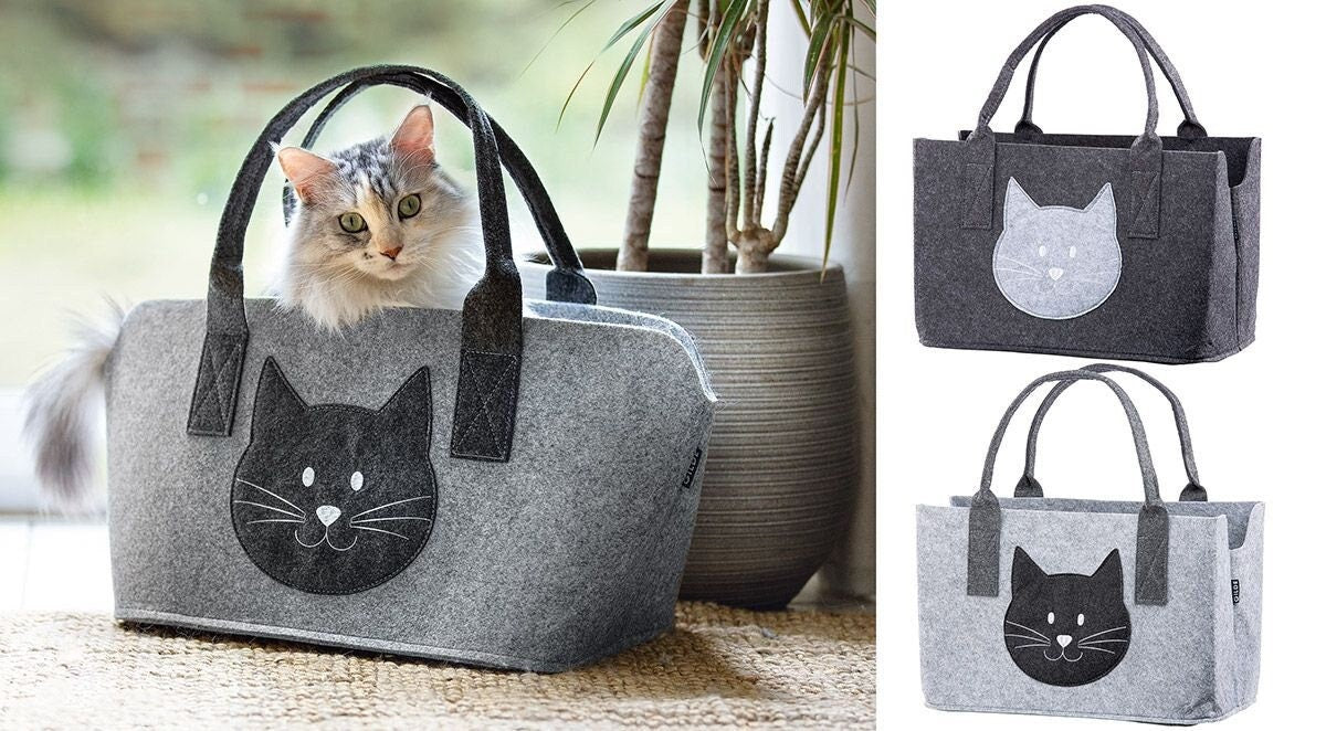 Filztasche Katzenkopf Shopper grau umweltfreundlich