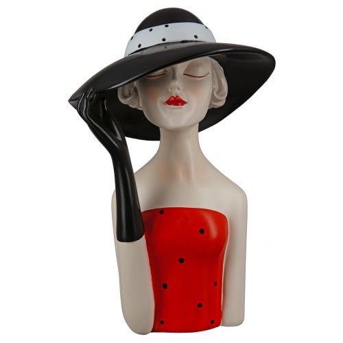 Poly Figur LADY mit rotem oder schwarzem Hut handbemalt