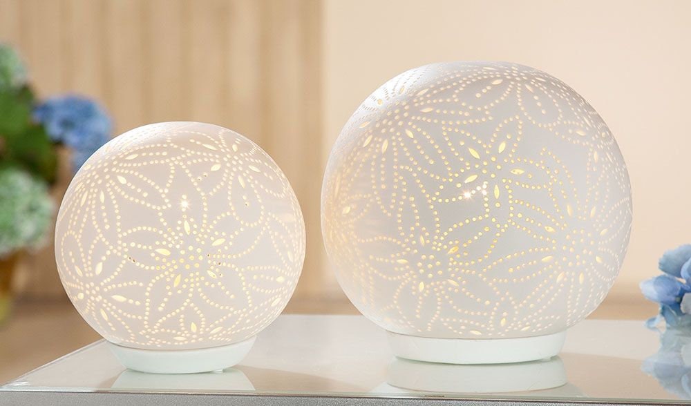 Porzellan Nachtisch Lampe Kugel Blume Lebensblume Lichtschatten